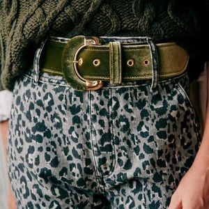 NWT Sezane Oma Belt in Green Velvet